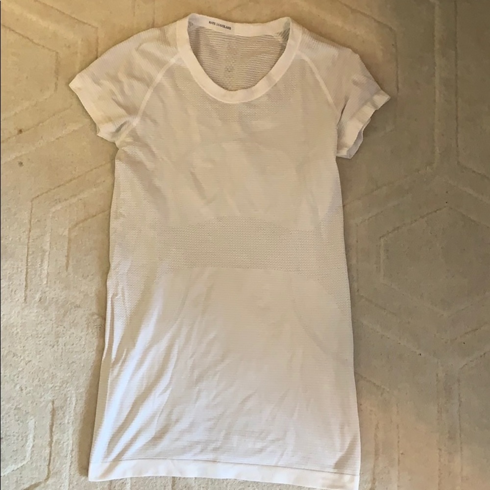 White Lululemon workout shortsleeved shirt